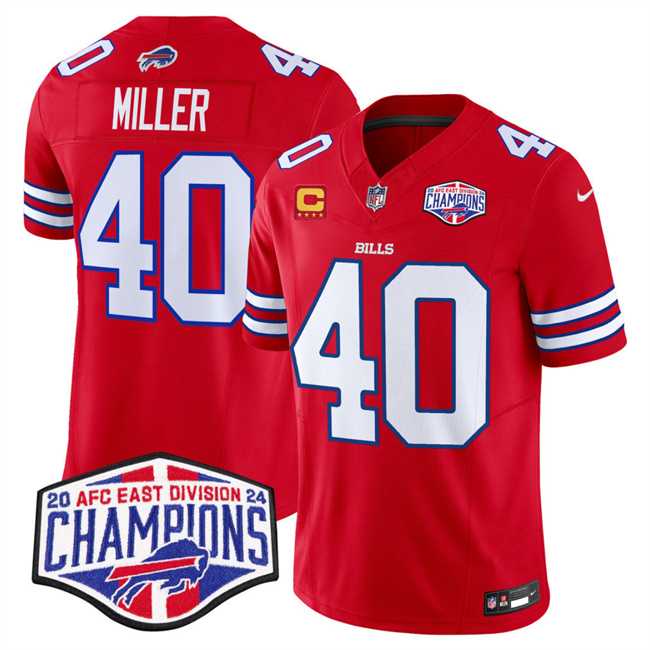 Men%27s Buffalo Bills #40 Von Miller Red F.U.S.E. 2024 AFC East Division Champions With 4-Star C Ptach Vapor Limited Stitched Jersey